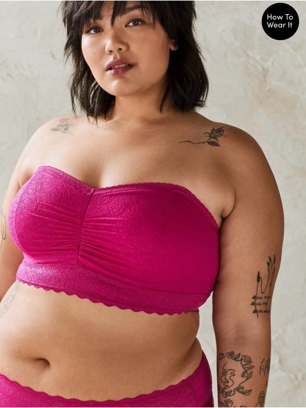 Unlined 4-Way Stretch Lace Bandeau Bralette - Fuchsia